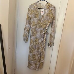 Tinsel Cream Long Sleeve Wrap Dress